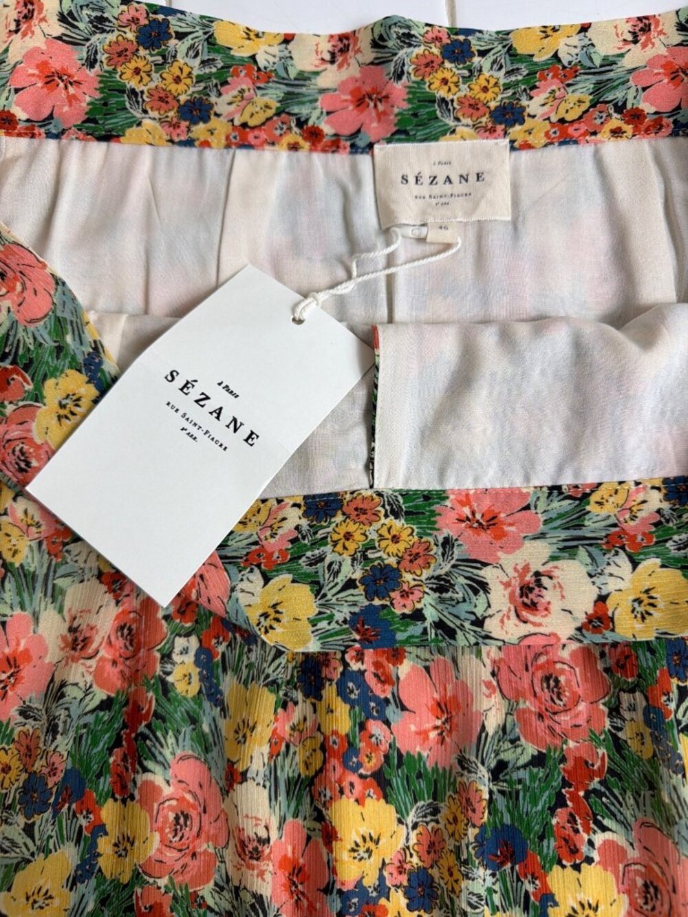 NWT Sézane Alicia Skirt Jardin Pastel Floral Print FR 46 /US 14 High Waist - Picture 4 of 16